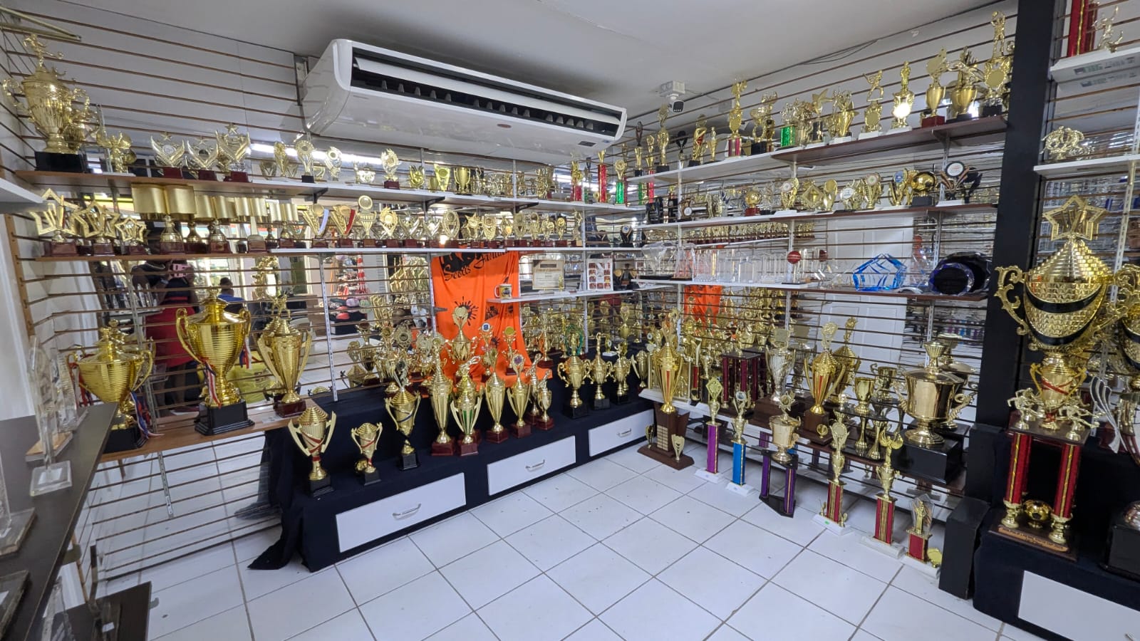 Trophy wall inside the Scotts Sports and Awards showroom