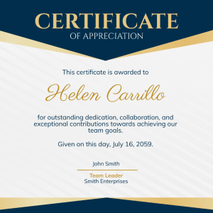 Certificate of Appreciation award